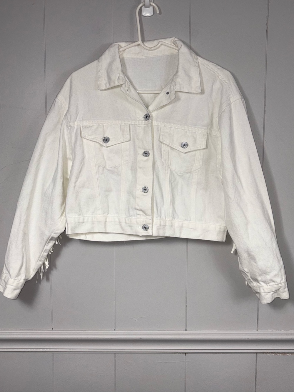 White Fringe Medium Buttondown Jean Jacket Festival Western Cowboy Country